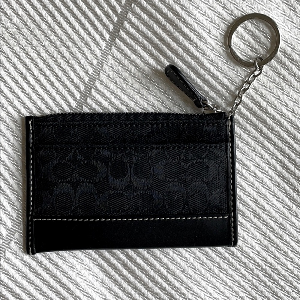 Coach monogram card case with key chain